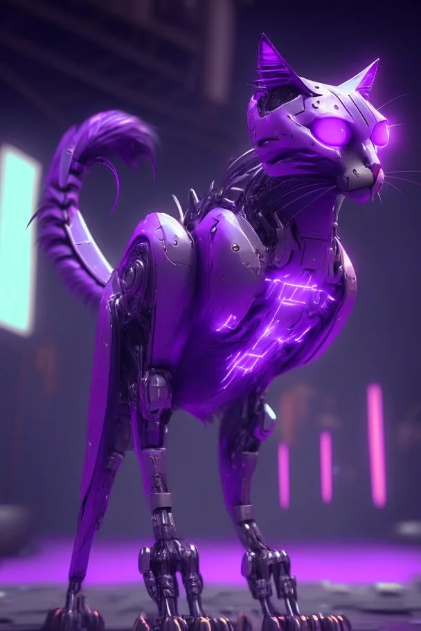 Purple cat flamingo robot fused ,Unreal Engine, cinematic lighting