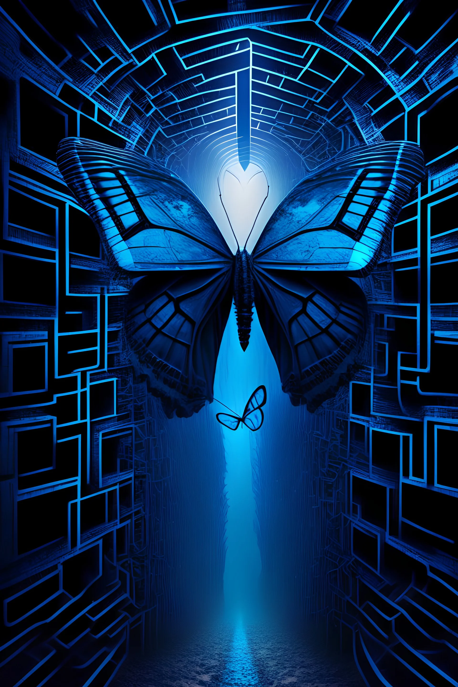 A Morpho butterfly in a cyber maze moving towards earth