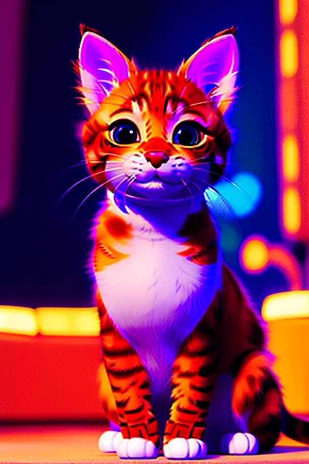 furry orange kitten, Pixar style