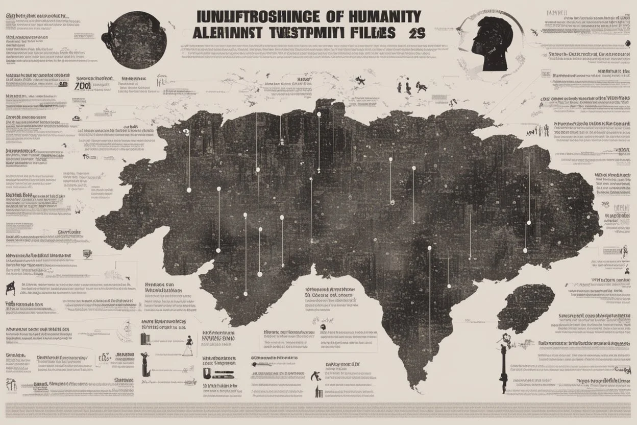 strange infographic about humanity, made by alien, black grainy background, several stranges gliphs, few information, text with big characters