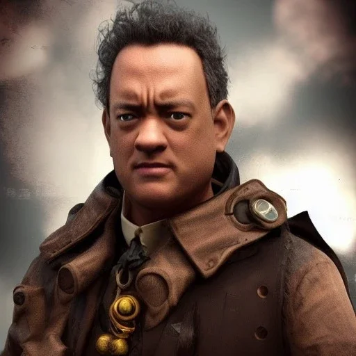 Tom Hanks steam punk character very detailed cinematic unreal engine photo realistic, dramatic lighting