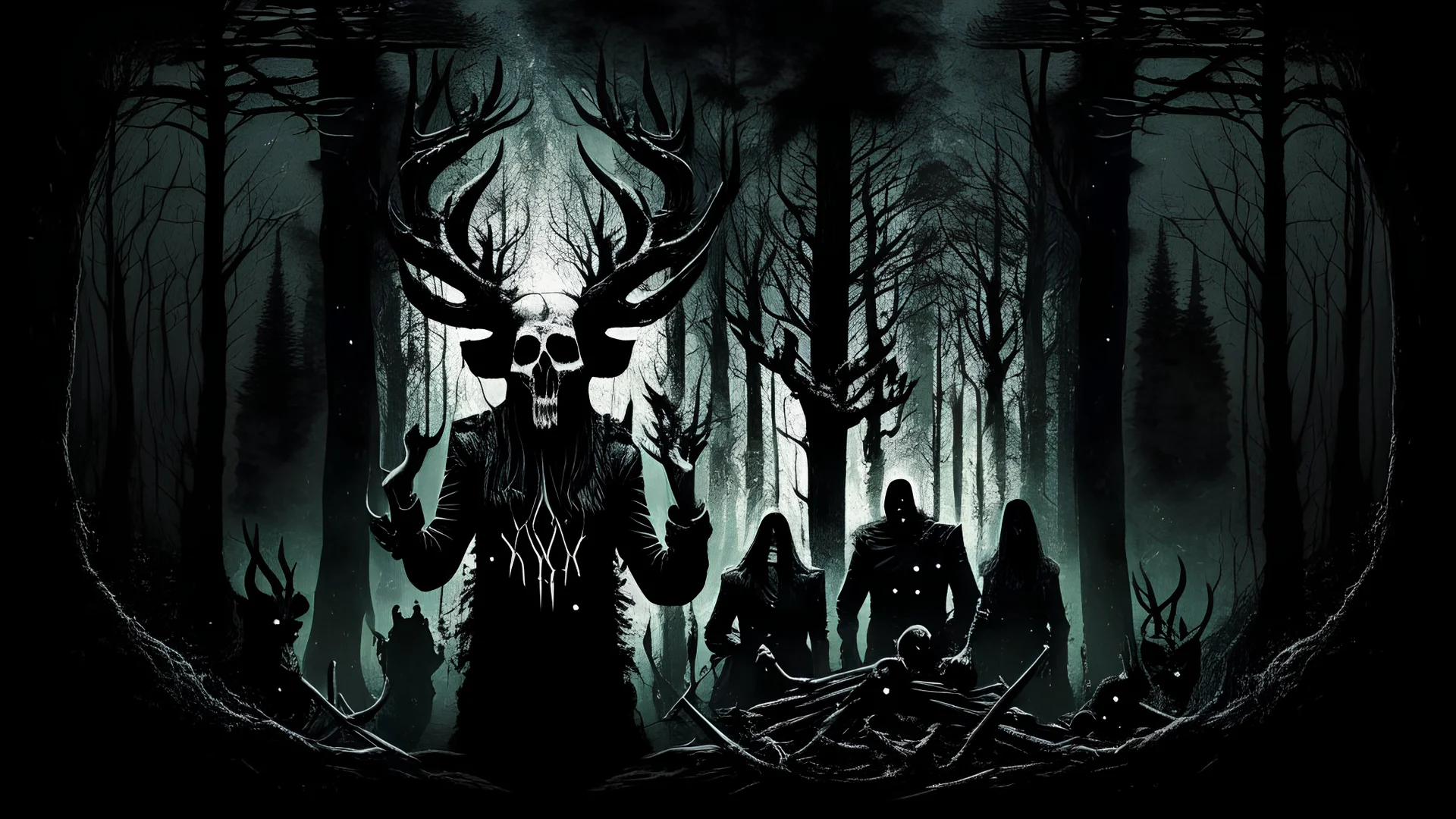 dark ritual black mass dj in dark forest people skulls occultism blasphemy