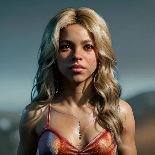 Shakira, 40 years old, artist, Realistic image, waist up portrait, eyes make up, perfect, glow, circle iris. concept art, smooth, unreal engine 5, god lights, ray tracing, RTX, lumen lighting, ultra detail, volumetric lighting, 3d, finely drawn, high definition, 4k.