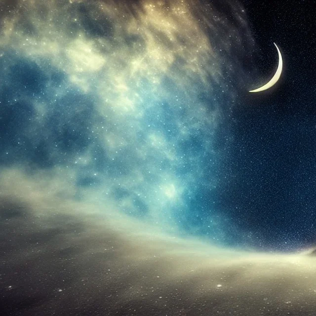 high-quality, fine-detail crescent moon made of nebula, galaxy, milkyway, 8k resolution, 3D octane render, intricate, sharp, crisp, digital art, detailed matte, volumetric lighting, George Grie, Anne Dittman, Anne Stokes, Lisa Parker, Selina French,