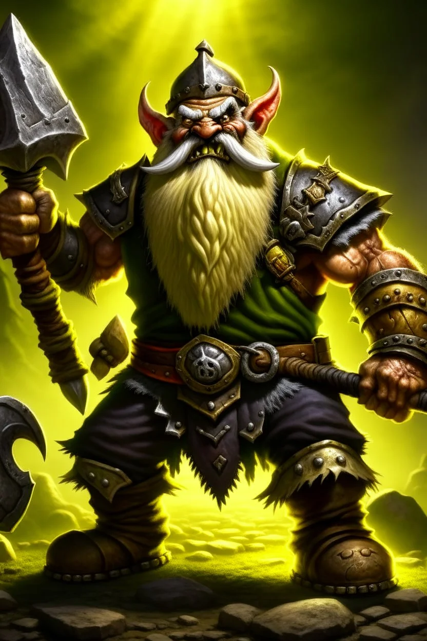 gnome warrior enraged fury berserker fantasy barbarian armored wild savage angry axes cleaver attack striking swinging chopping dual wielding two weapons mad consumed warcraft war knight soldier strong attacking furious wrath small silly