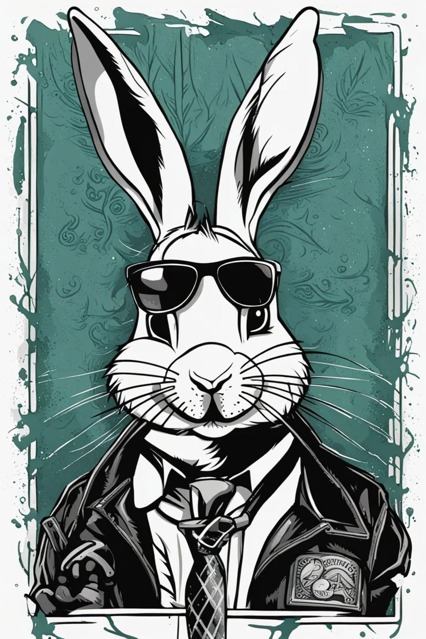 Hand drawing of a portrait of a gangsta bunny