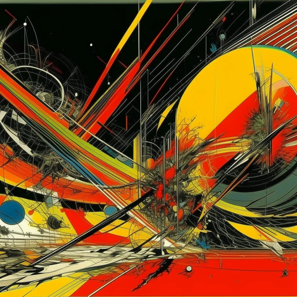 sci-fi schematic of solar wind patterns cross referenced with warming trends, abstract geometric art, straight lines and precise arcs, mind-bending illustration; asymmetric, chaotic science schematic, by Graham Sutherland