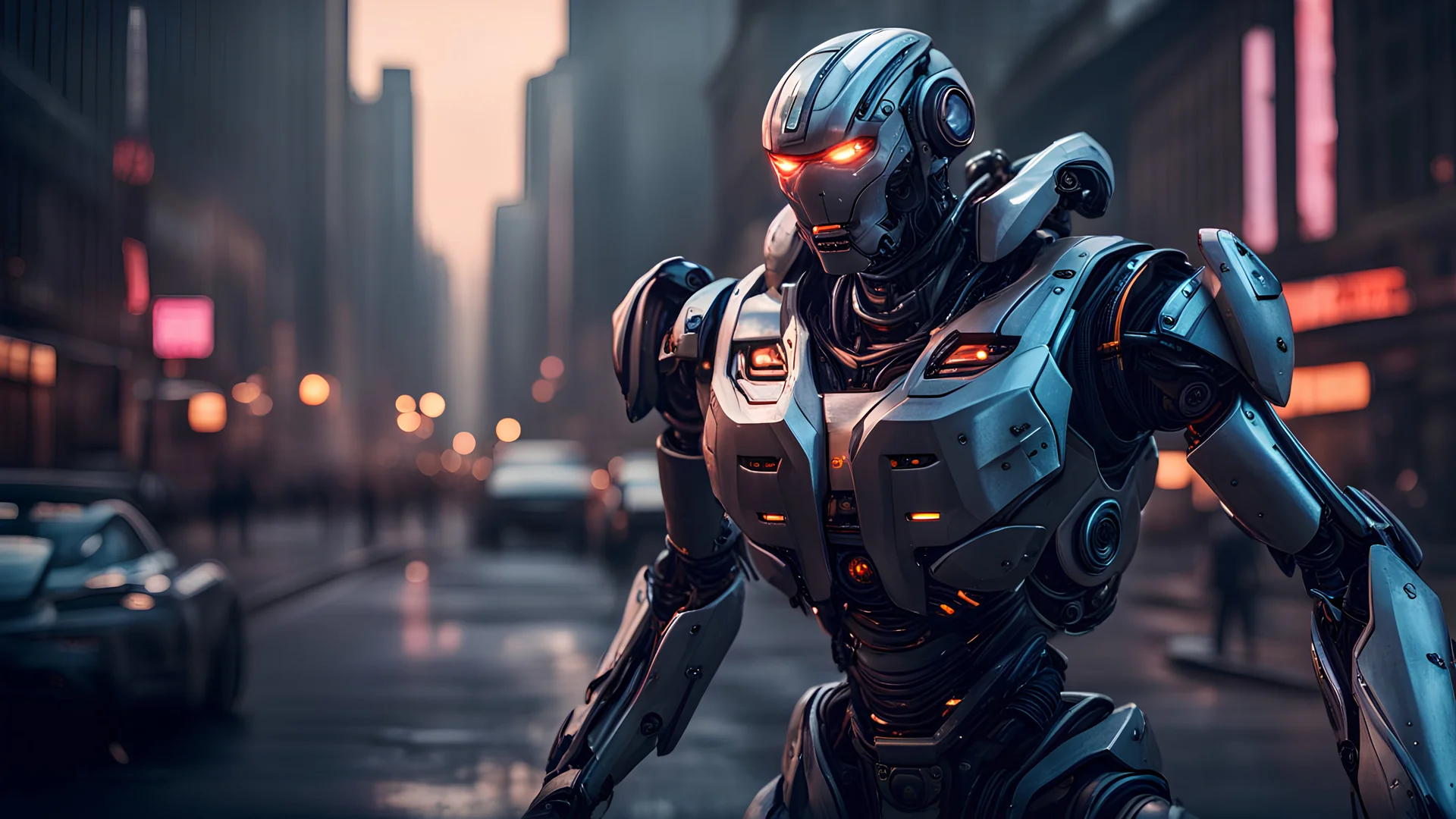 a professional photographic portrait view picture of a robot attacking a city, photographic filter unreal engine 5 realistic hyperdetailed 8 k ultradetail cinematic concept art volumetric lighting, fantasy artwork, very beautiful scenery, very realistic painting effect, hd, hdr, cinematic 4 k wallpaper, 8 k, ultra detailed, high resolution, artstation trending on artstation in the style of albert dros glowing rich colo