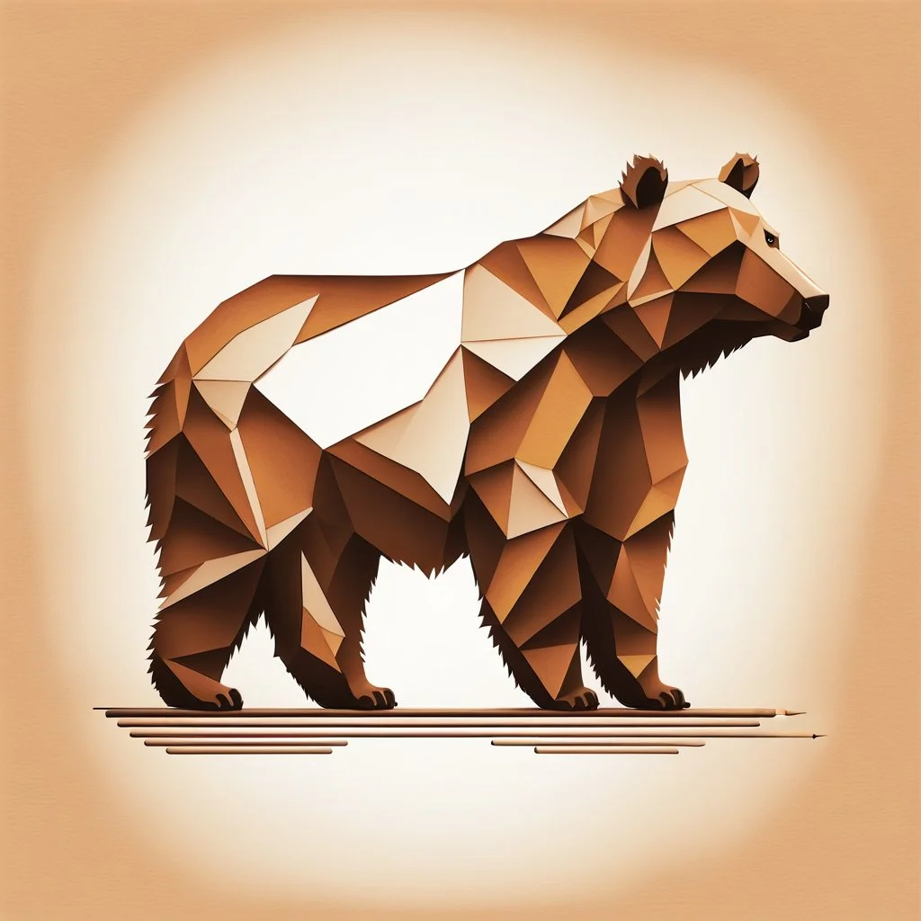 silhouette of a brown bear, letterpress style 2d lowpoly lookalike, minimalistic high contrast pencil art