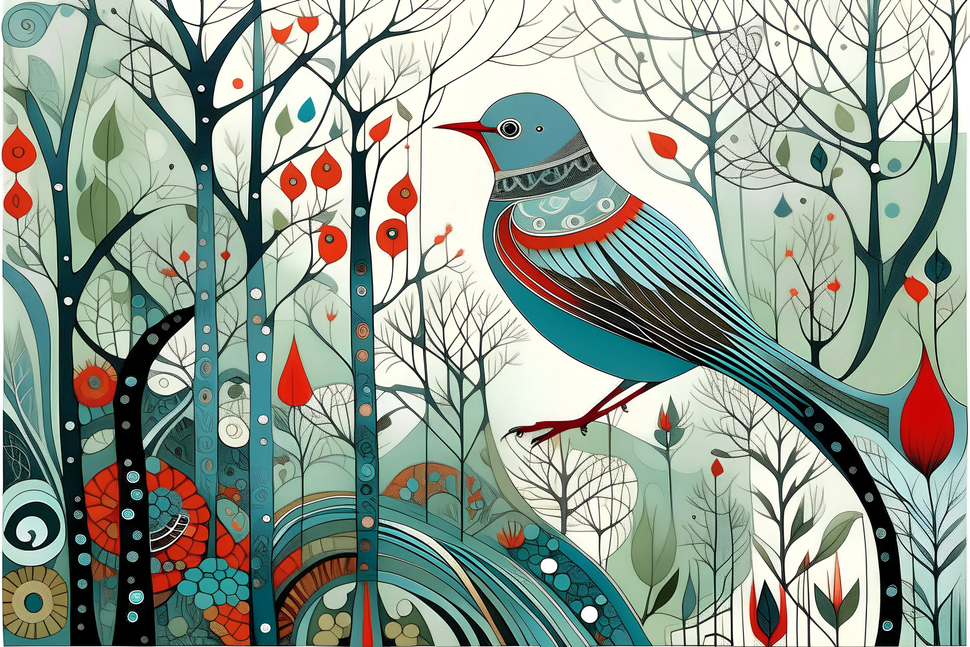 Patchwork by Flora Bowley and Jennifer Lommers and Enki Bilal Modifiers: Bird forest filigree Snowy Dee Nickerson sterne very delicate lines