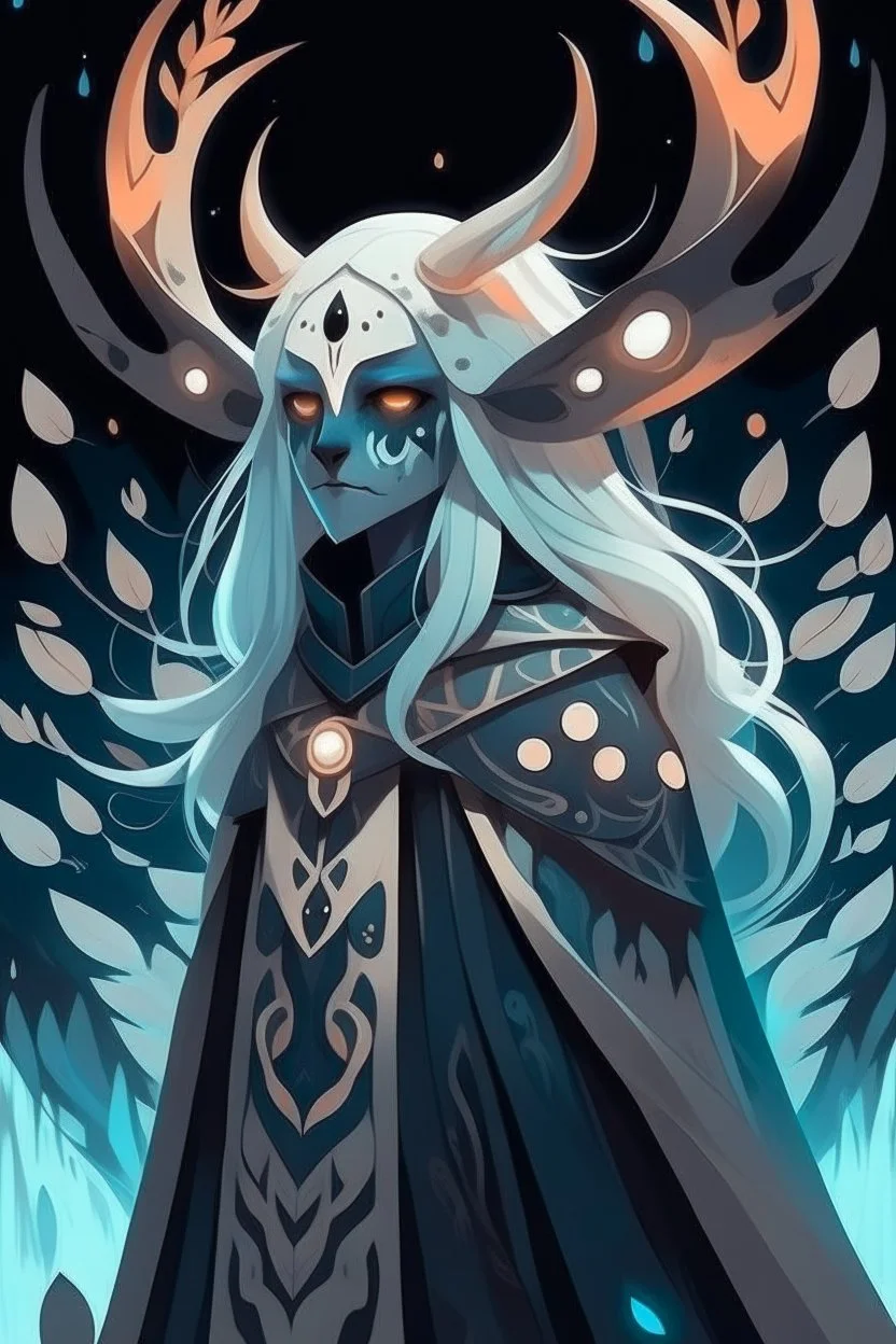 white blue hair winter cold sad frozen Eladrin Male icicle antlers beard druid