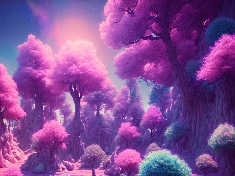 pink black crystal cosmic and galactic ambiance hill sky rocks sunny trees pools surreal, full of details, smooth, bright sunshine，soft light atmosphere, light effect，vaporwave colorful, concept art, smooth, extremely sharp detail, finely tuned detail, ultra high definition, 8 k, unreal engine 5, ultra sharp focus