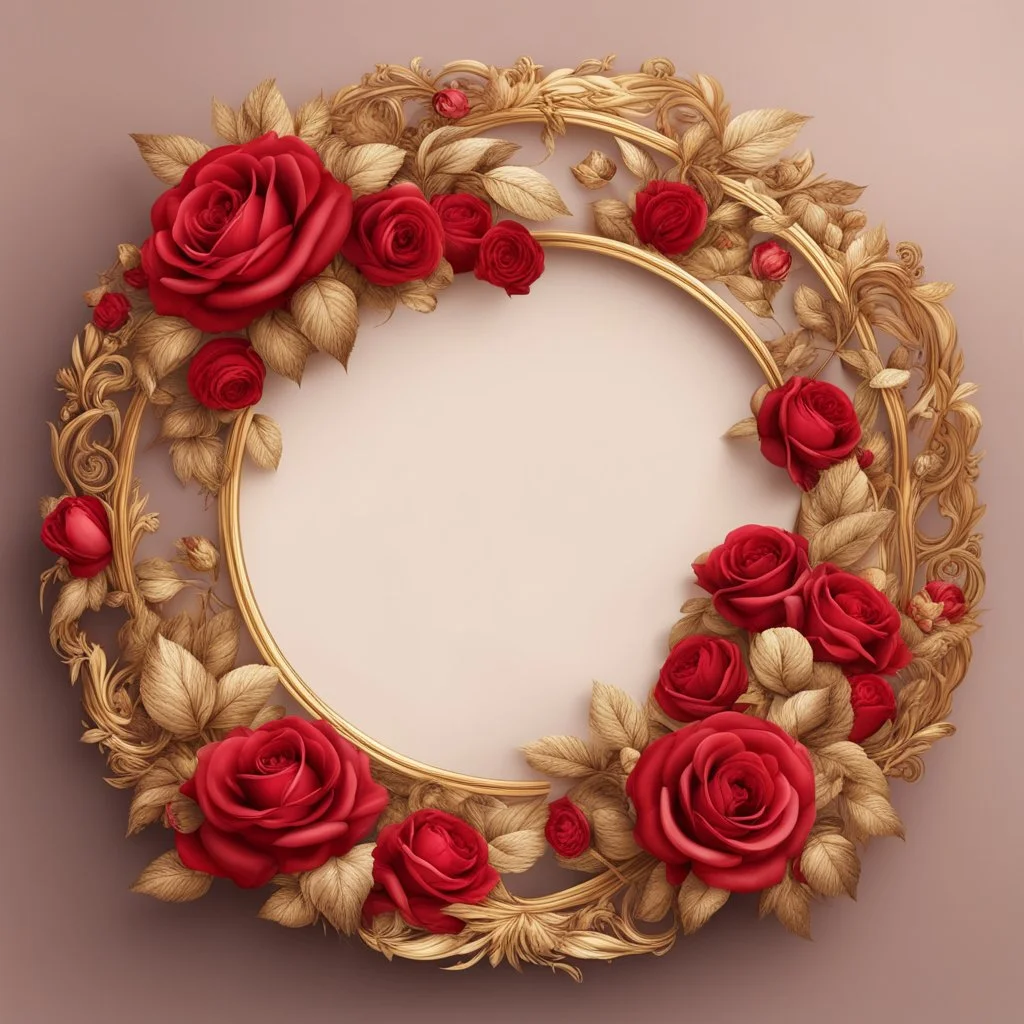 round Golden frame with red and roses