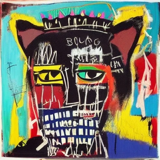 cat with crownin style of basquiat painting