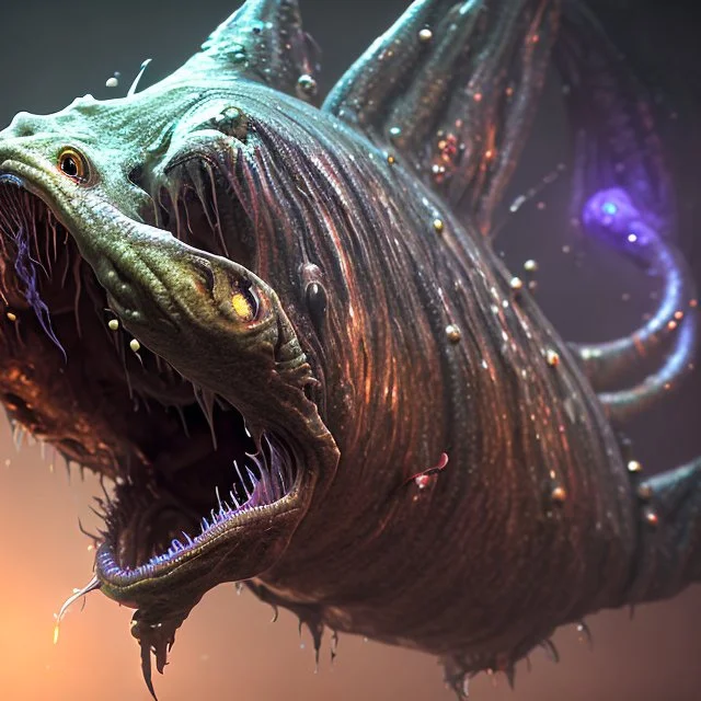 fluid ink angler fish creature, unreal engine 5, 8k resolution, photorealistic, ultra detailed