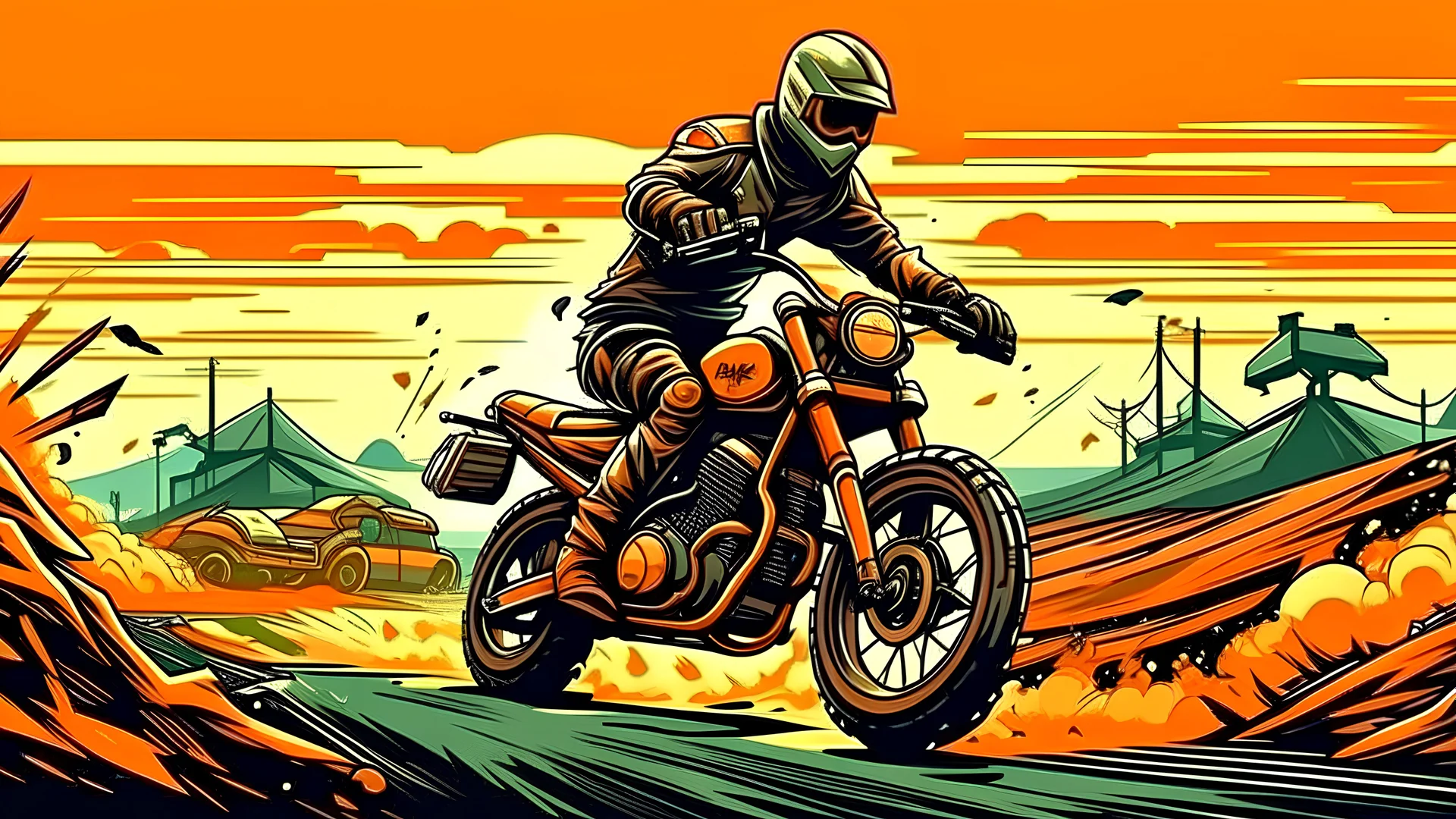 western wallpaper, bike rider riding big bikes illustration