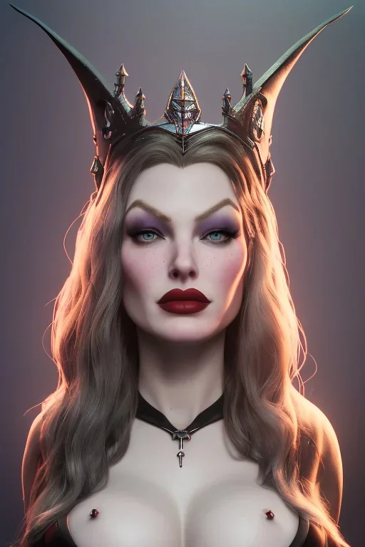 Veronica Lake as evil queen in black leather, busty, cleavage, curvy, angry, stern look. character design by cory loftis, fenghua zhong, ryohei hase, ismail inceoglu and ruan jia. unreal engine 5, artistic lighting, highly detailed, photorealistic, fantasy