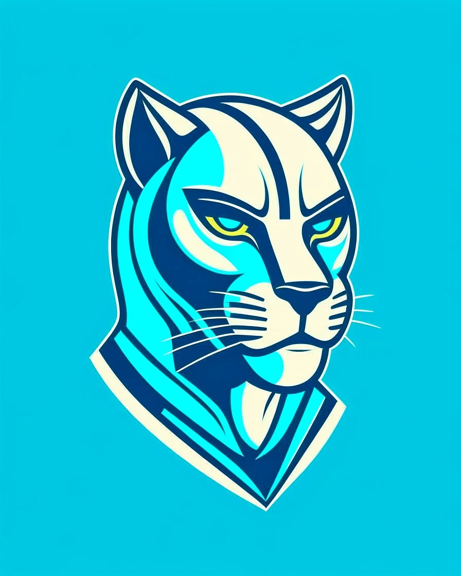 Logotipo simétrico Full body Cougar man man with puma mask in his eyes stylized lineal art complementary colors quality ultra 12k super héroe