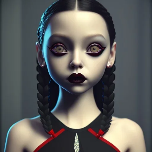 jenna ortega wednesday addams hair, wednesday addams make up, wednesday addams black dress, cinematic, wednesday style, hyper detail, 8k resulation