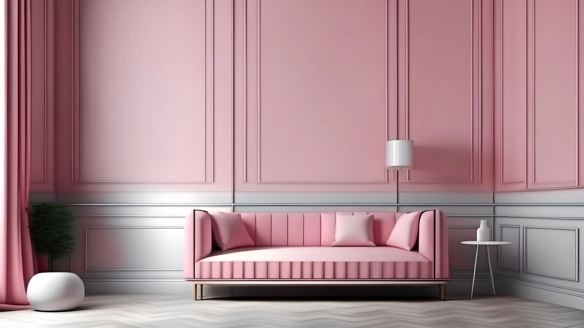 Living room have pink sofa and decoration minimal on two tone wall.3d rendering