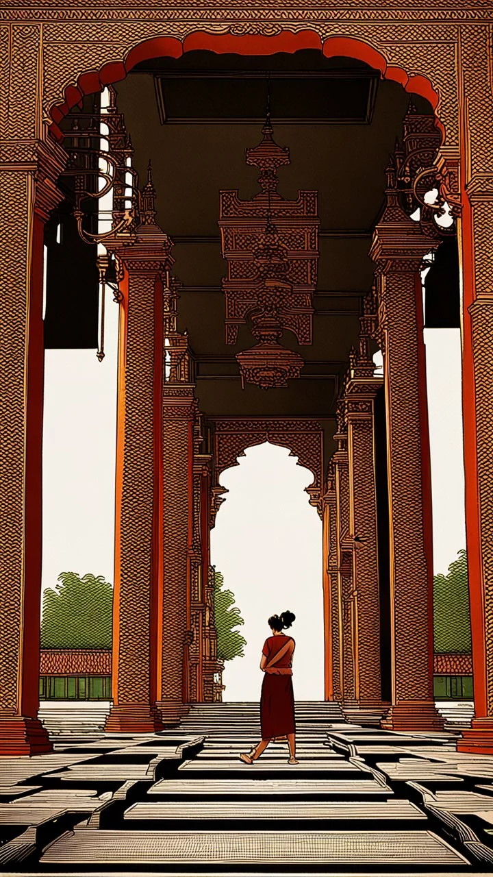 One day in front of a palace in Balil, 2D, simple