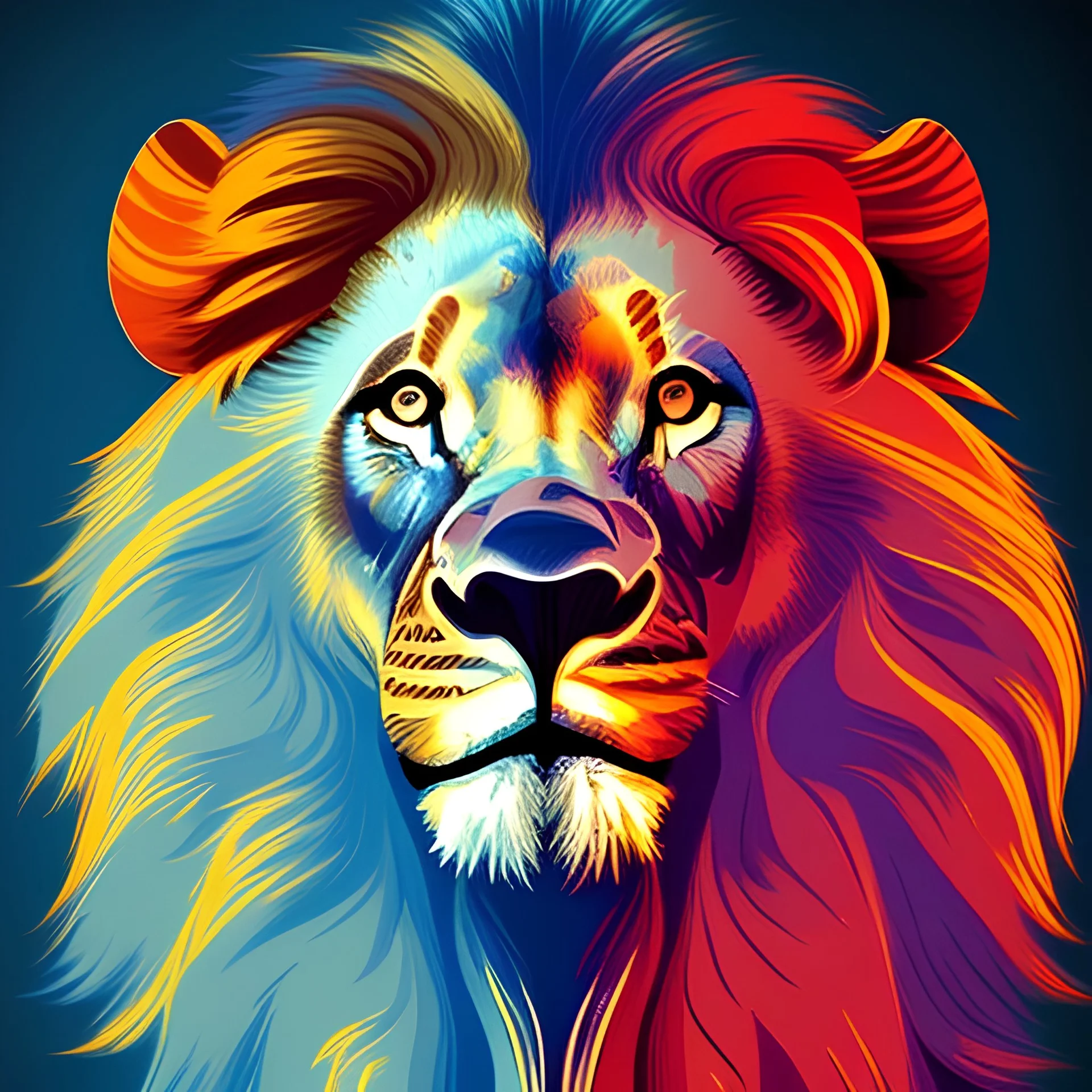 Lion portrait, bright colors, triangles, centered, detail, 8k resolution,