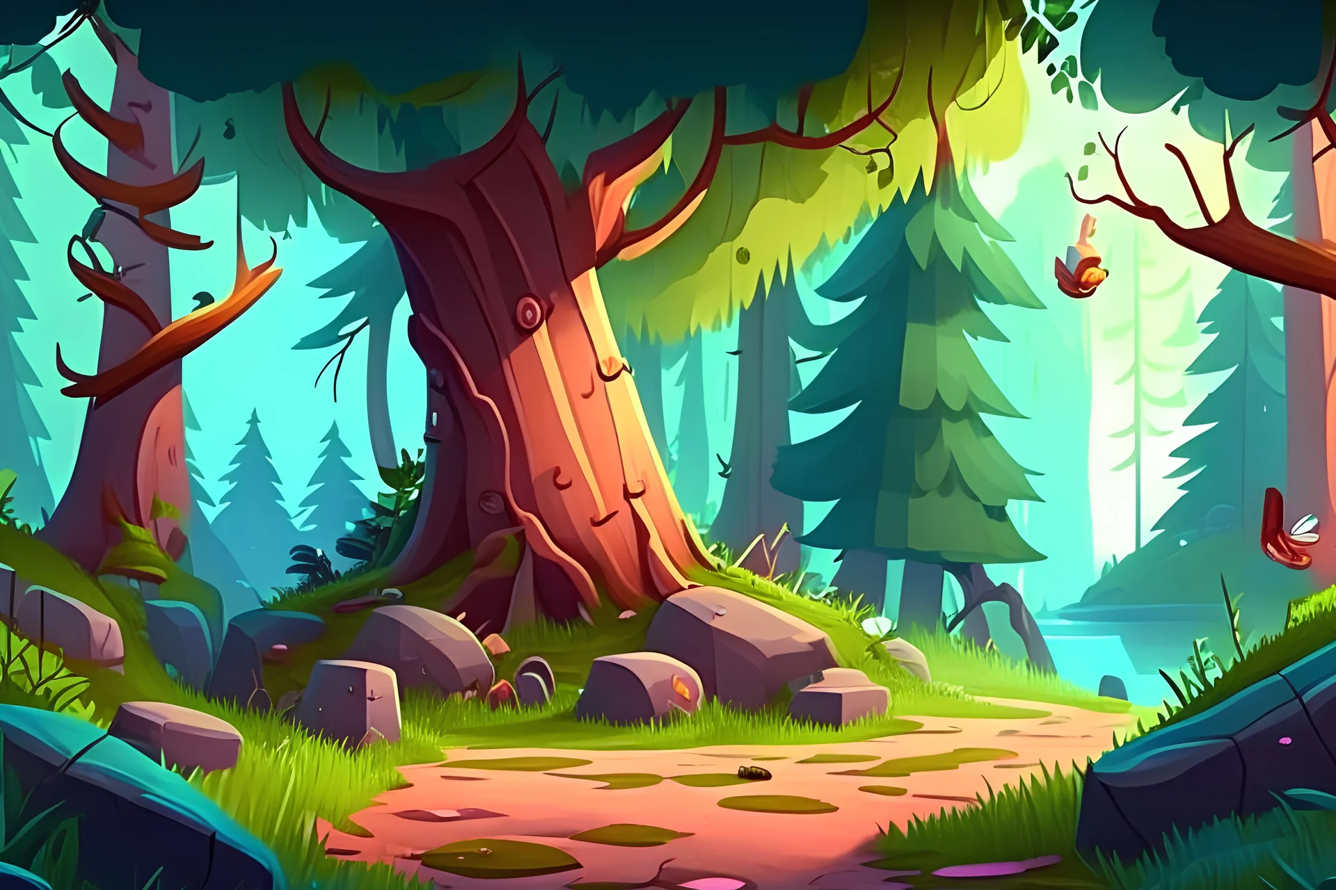 cartoon magic forest landscape realistic cartoon style