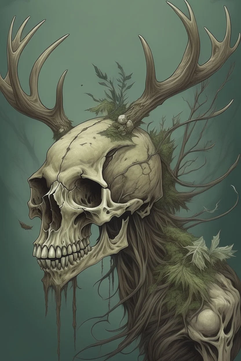 cannabalistic wendigo with a deer skull