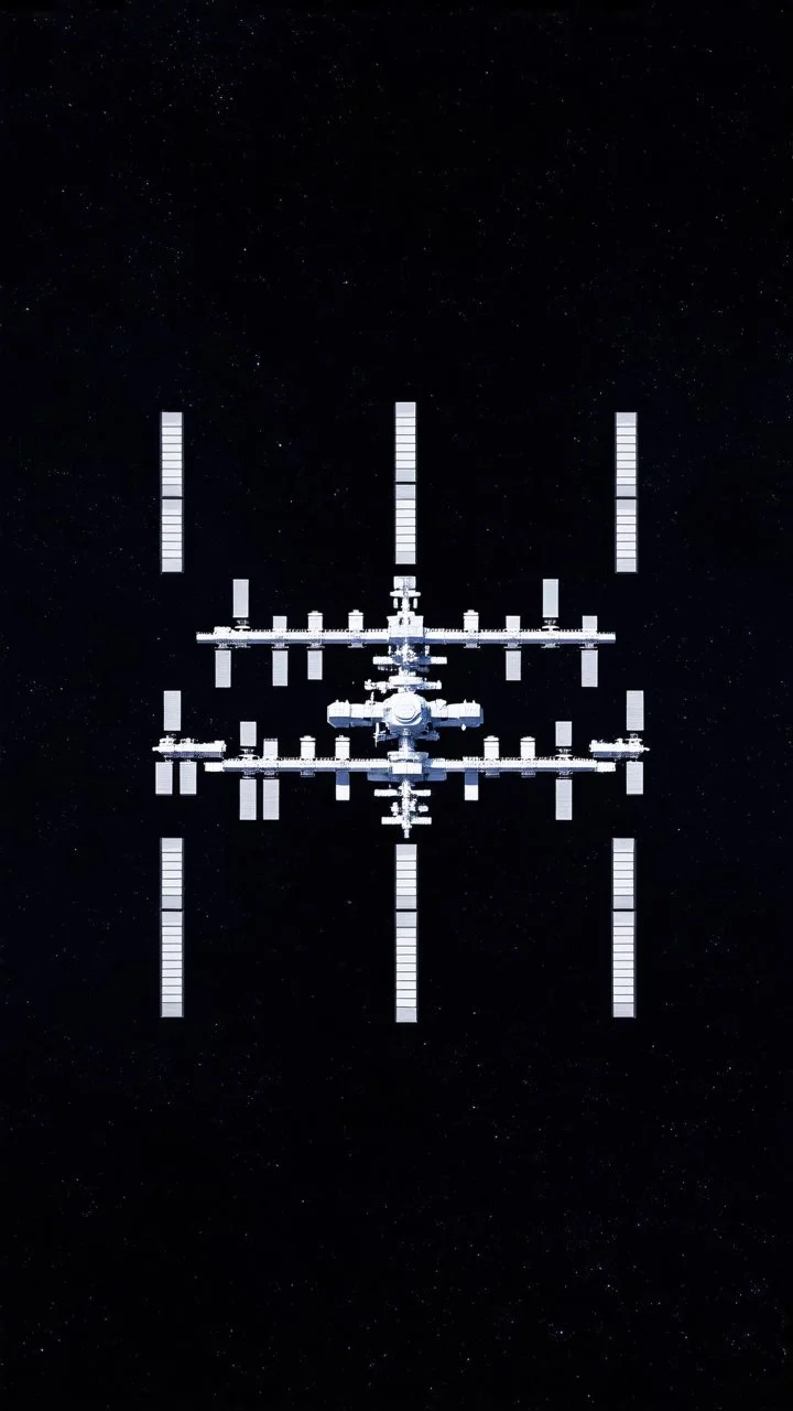 Huge space station in the blackness of space with many docking arms