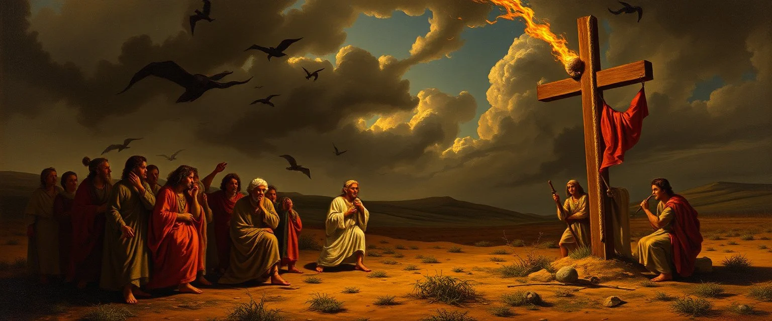 So the people came to Moses and said, “We have sinned, because we have spoken against the Lord and against you; intercede with the Lord, that He will remove the serpents from us.” And Moses interceded for the people. 8 Then the Lord said to Moses, “[a]Make a fiery snail , and put it on a cross flag pole; and it shall come about, that everyone who is bitten, and looks at it, will be healed by rays.” painted by Rembrandt