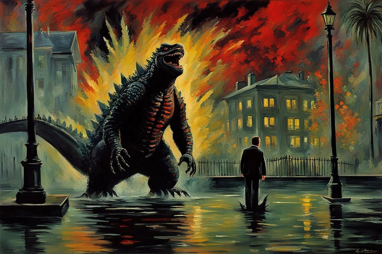 godzilla and 1960 psycho house movie, henry luyten and auguste oleffe impressionism paintings