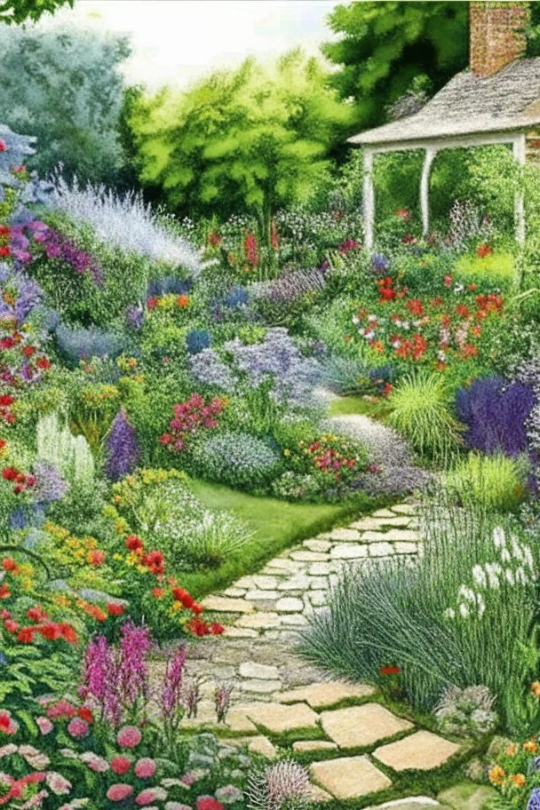 English country garden in the style of Joshua smith artist