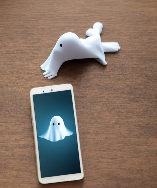 ghost coming out of a cellphone on a table