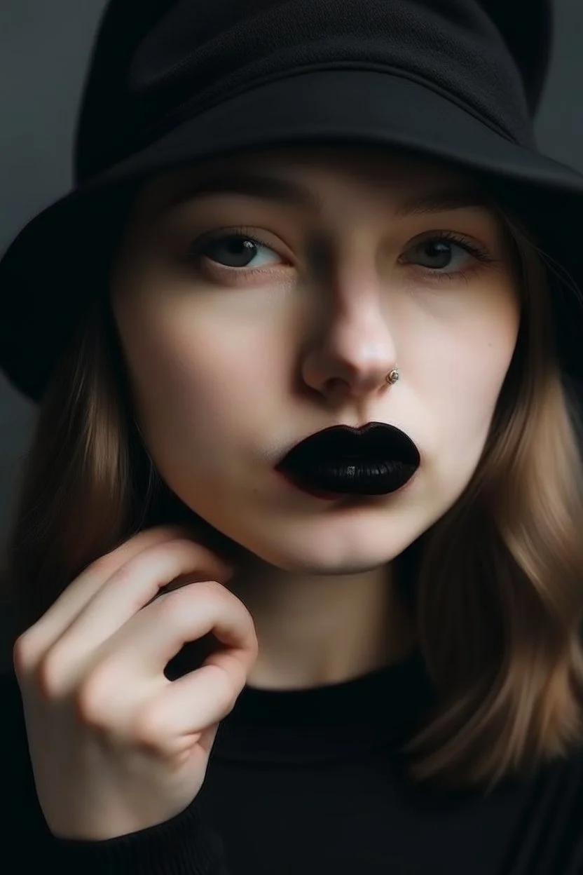 Woman forgetting to wear with black cloth on her lips