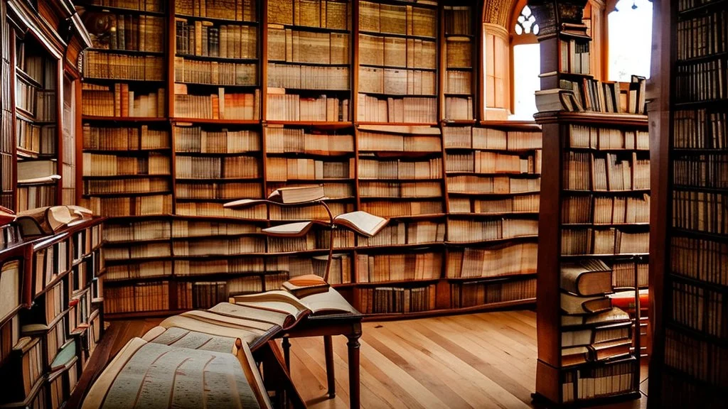 many ancient books and scrolls in an old library