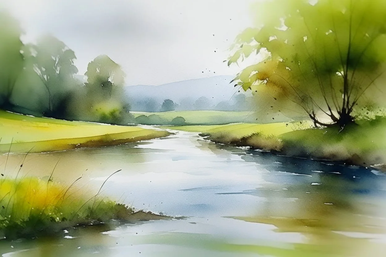 River scene in wet watercolour