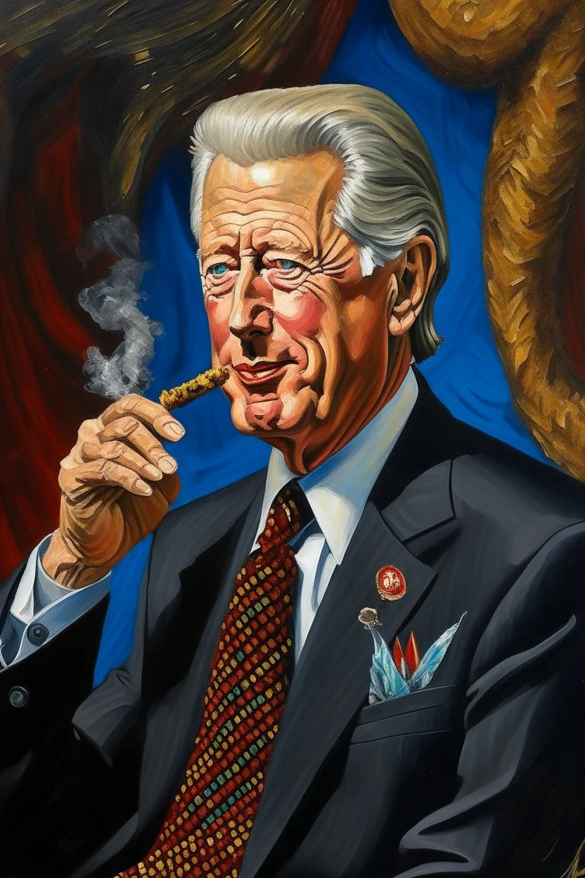 President Bill Clinton painted as a drag queen smoking a cigar made from worms