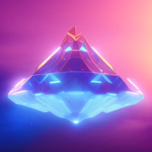 a crystalised blue pink spaceship, gold, diamonds, lightbeams, cosmic background, atmospheric, realistic, unreal engine, 8k. Cinematic lighting, octane render.