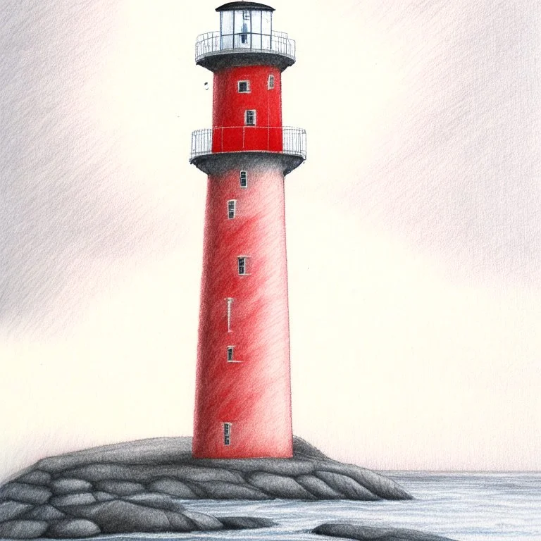 A pastel pencil drawing of the red lighthouse Andenes Lighthouse in Norway