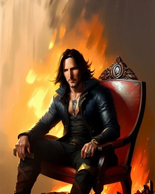 "matt mercer sitting in a comfy chair by a fireplace, beautiful eyes, full-scale head and shoulders portrait, 8k resolution concept art portrait by Greg Rutkowski, Artgerm, WLOP, Alphonse Mucha dynamic lighting hyperdetailed intricately detailed Splash art trending on Artstation triadic colors Unreal Engine 5 volumetric lighting Splash art fantasy