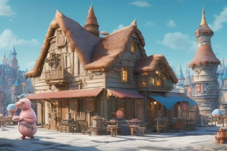 a fairy tale style ice cream factory，full of details, matte painting, concept art, smooth, bright sunshine，by cory loftis and evgeny lushpin and wlop，soft light atmosphere，trending on cgsociety and blender unreal engine，8k, hdr，light effect，rtx on，-h 768