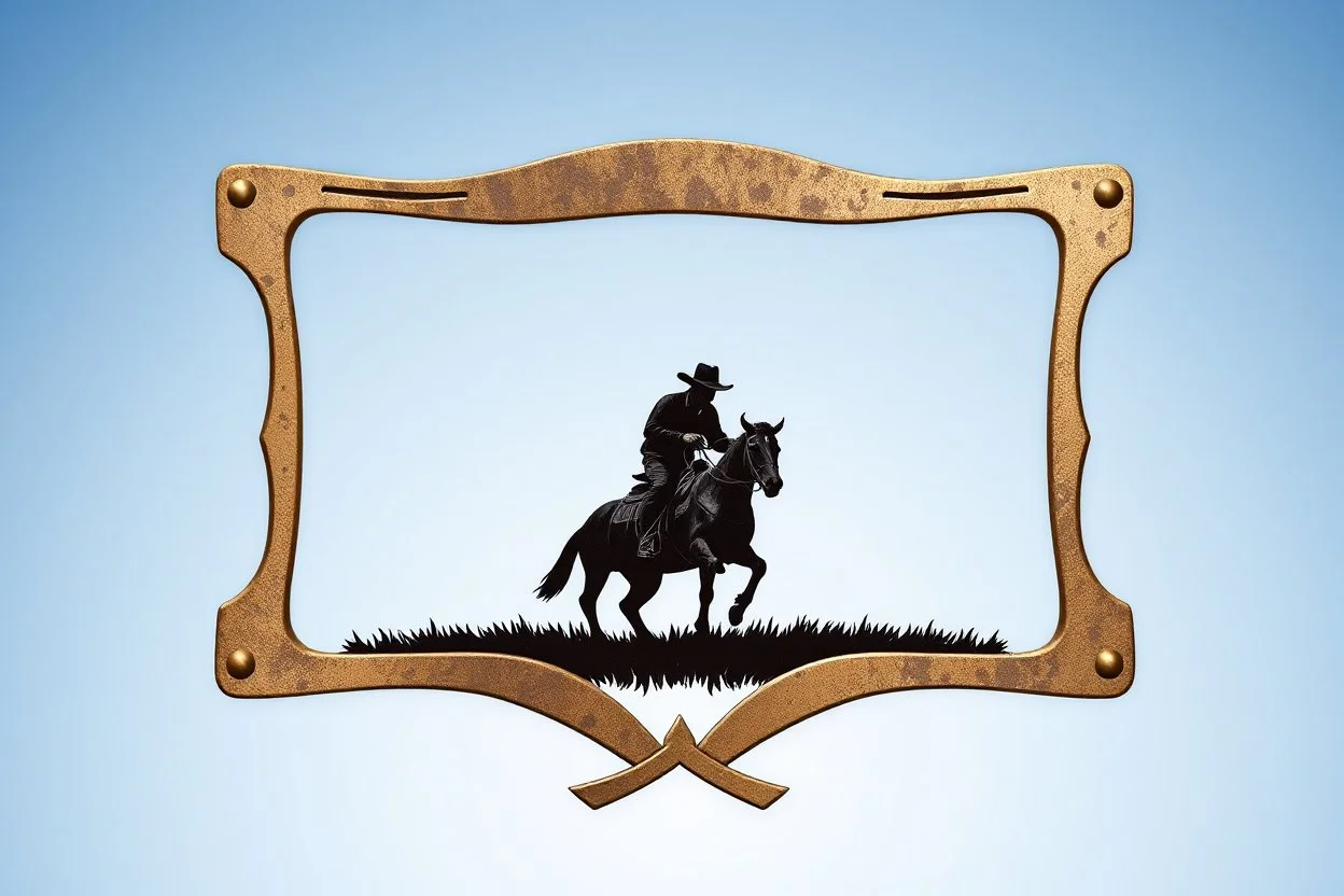 a western style graphic framing element made of brass
