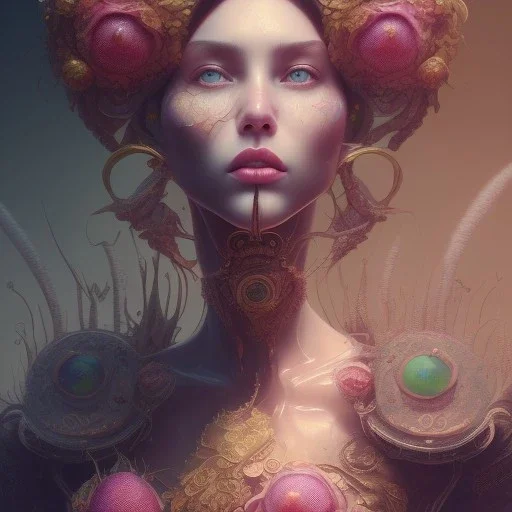 portrait made of prickly pear and fruit, fantasy, intricate, elegant, highly detailed, lifelike, photorealistic, digital painting, artstation, illustration, smooth, sharp focus, art by scott davidson, albert aublet, krenz cushart, artem demura, mucha