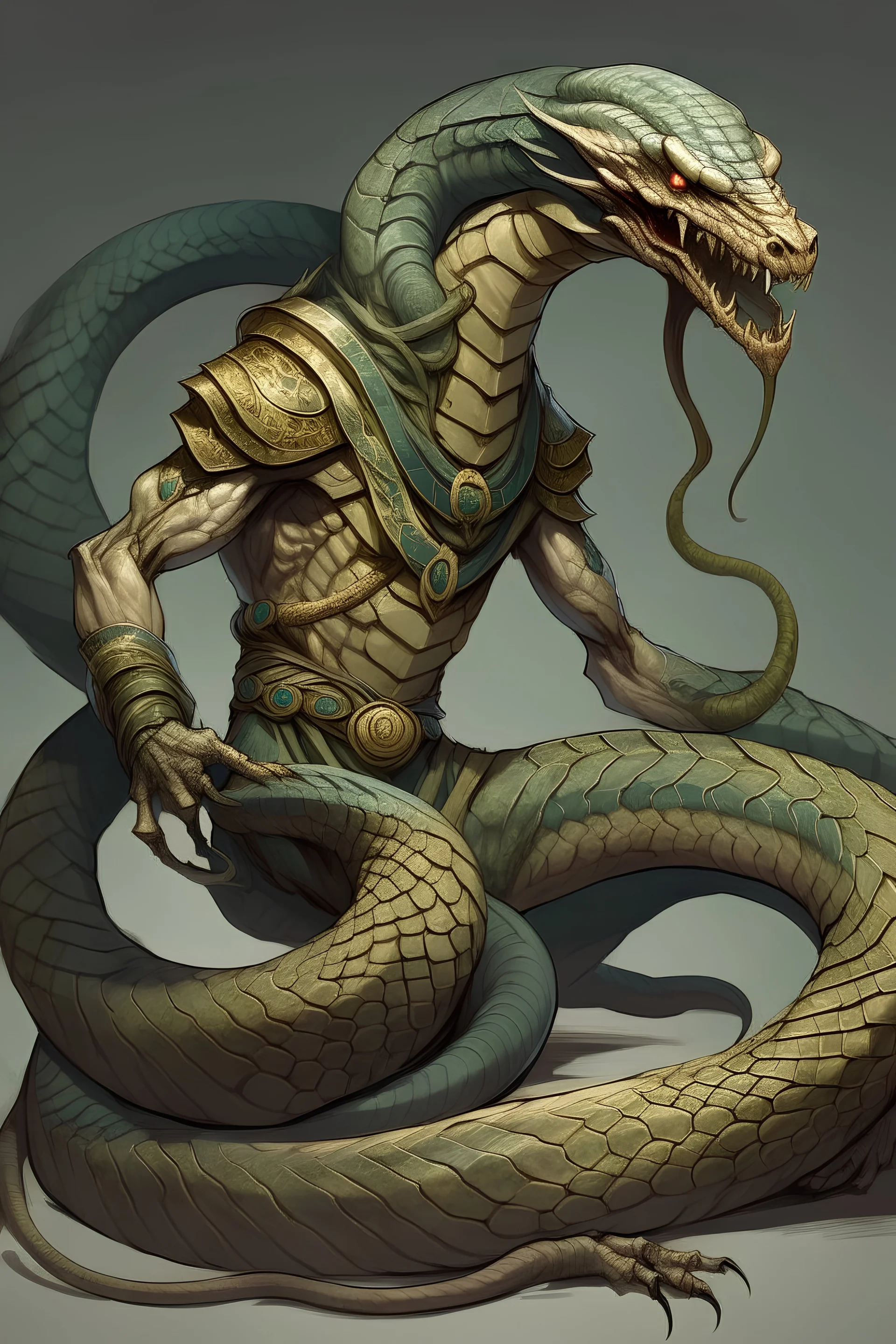 A great humanoid serpent with the lower-body of a serpent.