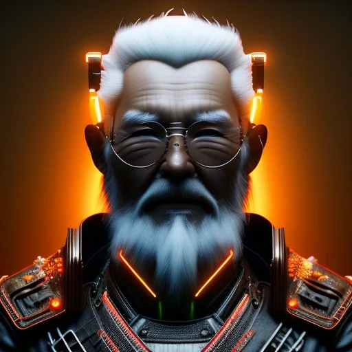 old man, samurai, white skin, leather coat, vibrant color, cyberpunk style, highly detailed, art stations, concept art, smooth, unreal engine 5, god rays, ray tracing, RTX, lumen lighting, ultra detail, volumetric lighting, 3d, finely drawn, high definition, high resolution, gradient background