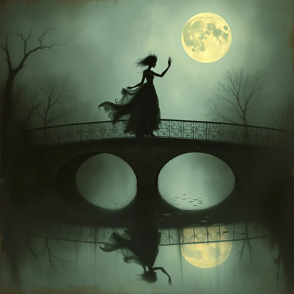 THE GHOST IS STILL DANCING AT NIGHT ON THE OLD COUNTRY BRIDGE. . Leonor Fini. Fiona Staples