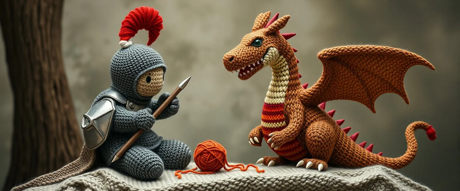 knitting knight and knitted dragon