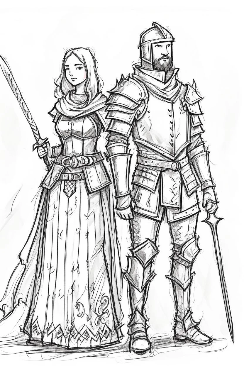 Sketches drawing knight and princess