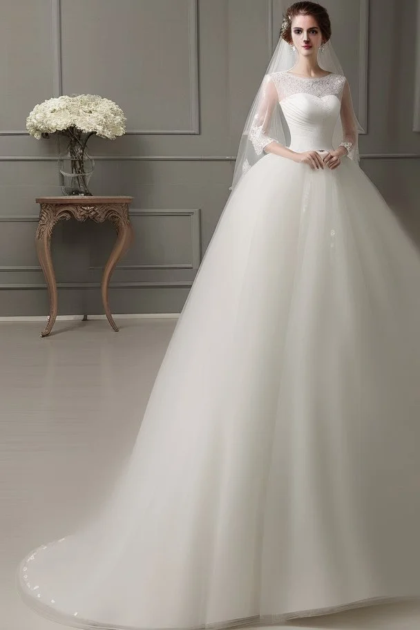 Long Luxurious White Wedding Dress