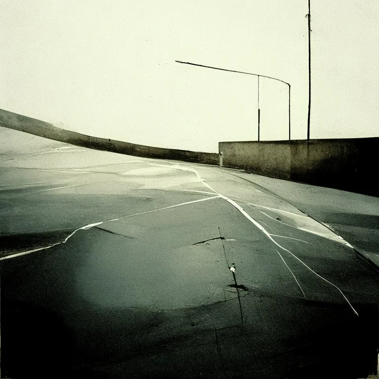 Minimal abstract oil paintings desolate 1960s carpark concrete fragments style of Justin Mortimer and Francis Bacon. road markings.